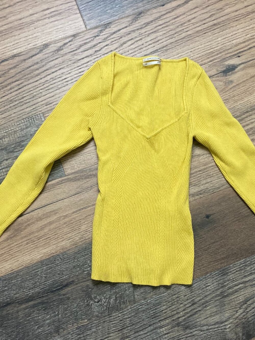 Anthropologie Sweetheart Ribbed Knit Sweater | Chartreuse Size XS P